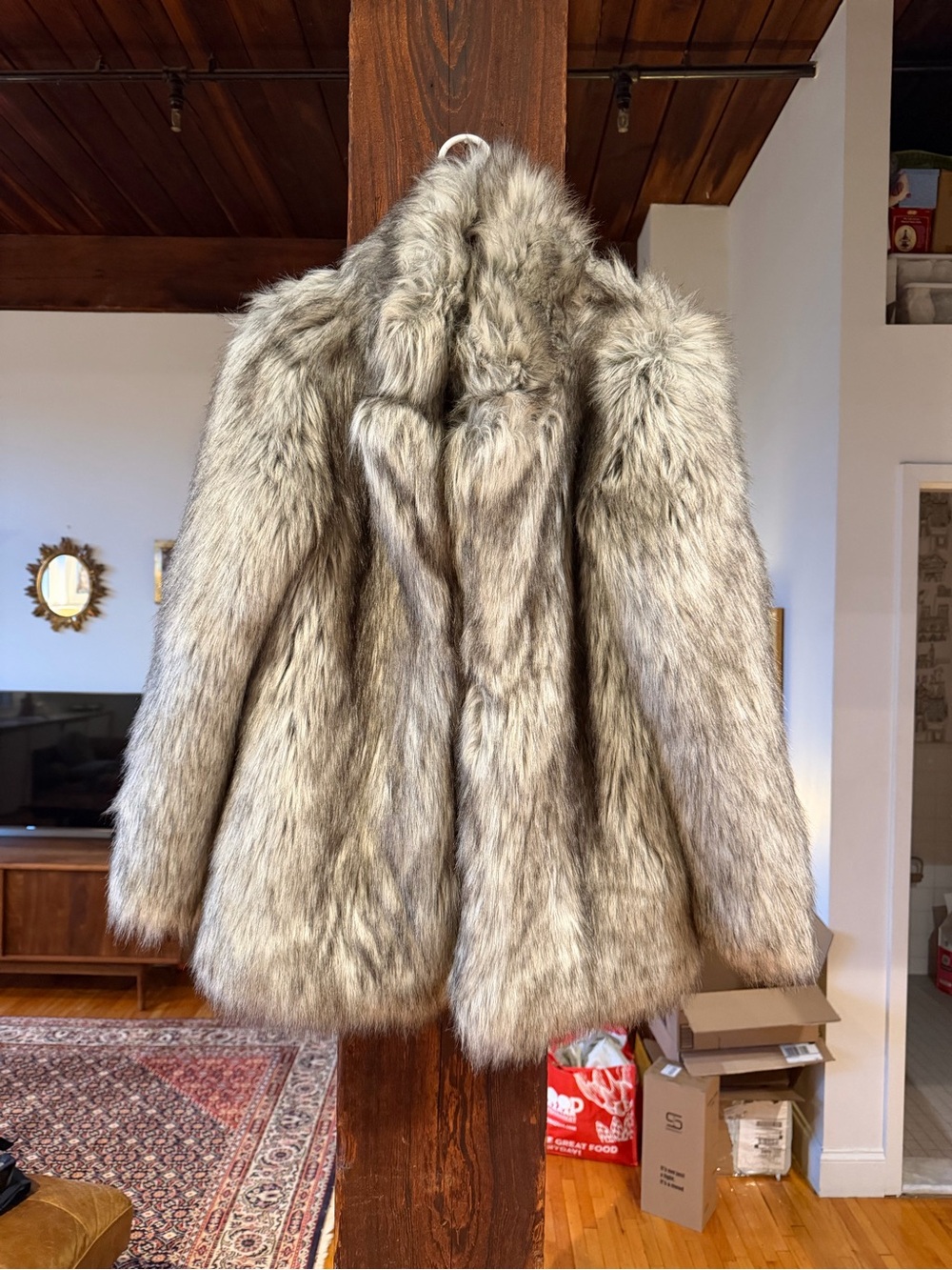 Vintage Betsey Johnson Women's Faux Fur Coat - Silver Gray